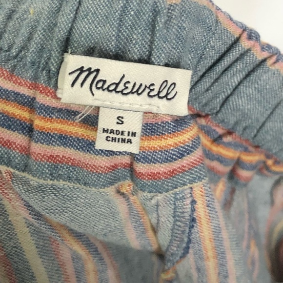 Madewell Houston Side Button Pull On Crop Pants Blue Rainbow Stripe S - Picture 8 of 8